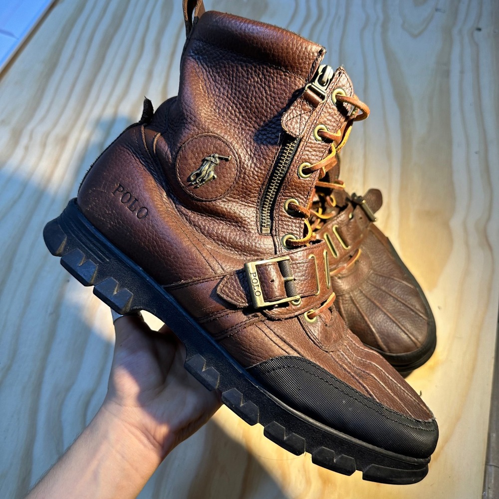 Polo Ralph Lauren Andres III Mens 14D Brown Leather Duck Boots 11571 Lug Sole
